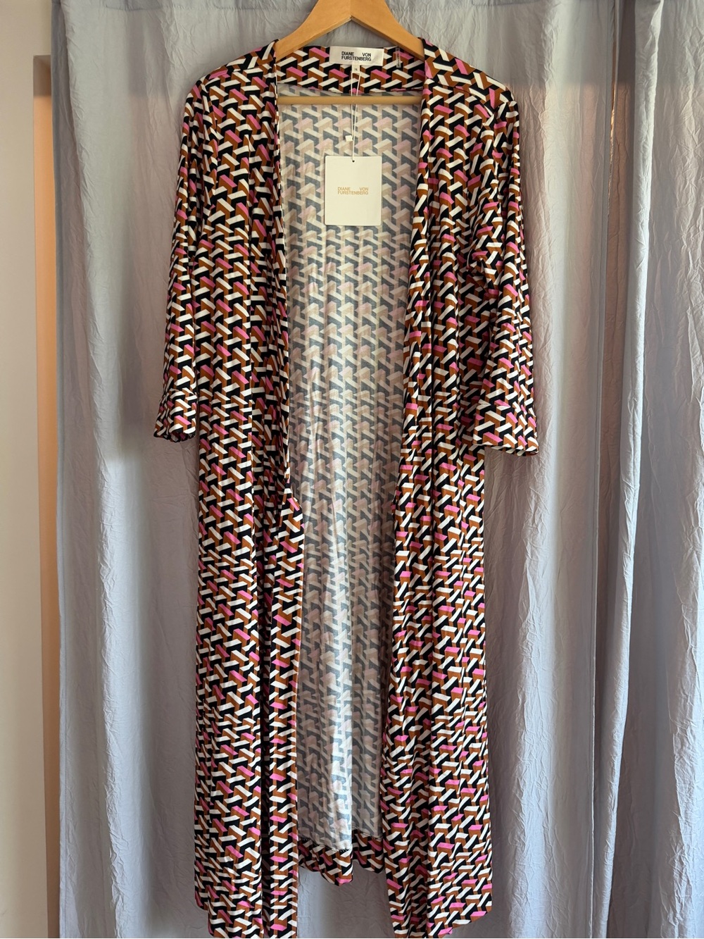 NWT Diane von Furstenberg Julian Midi Wrap Dress Size 16 Walls Black Geometric